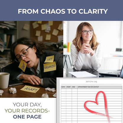 Life Charge Activity Log Notepad for Work, Daily Time Tracking Log Book with Task & Notes, 60 Pages, 8.5 x 11 Letter, Portrait