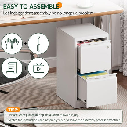 2 Drawer File Cabinet with Lock, Filing Cabinets for Home Office | Small File Cabinet Under Desk, Lockable File Cabinet, Metal File Cabinet for Letter/Legal/A4/F4 Size, Assemble Required