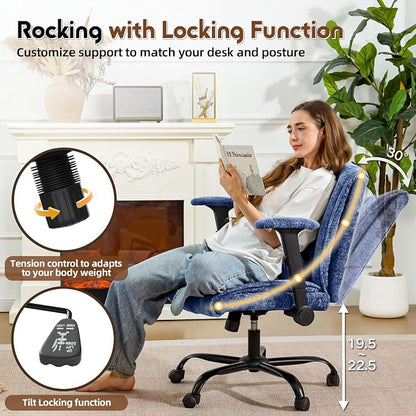 Criss Cross Chair with Wheels & Flip Arms, Wide Cross Legged Office Chair with Adjustable Tilt Criss-Cross Desk Chair with Lumbar Support for Home Office, Bedroom, Apartment Blue