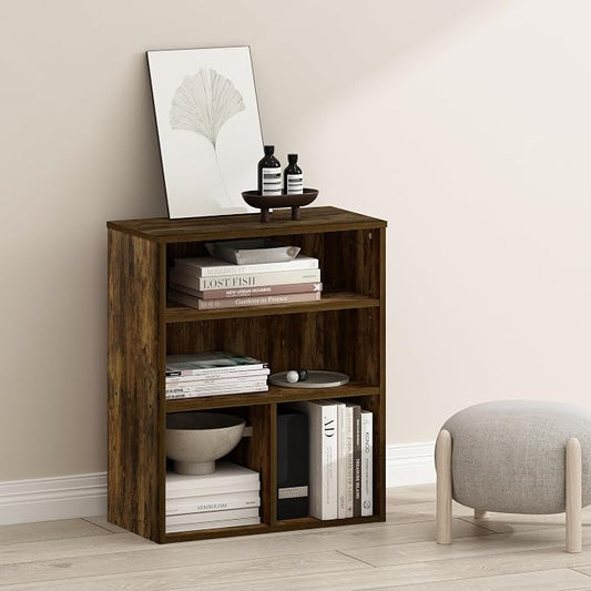 Furinno PASIR Book Shelf, 3-Tier Display Bookshelf with Adjustable Shelf, Cube Storage Bookcase, 11.8 x 23.6 x 28.1, for Living Room, Bedroom, Home Office, Amber Pine