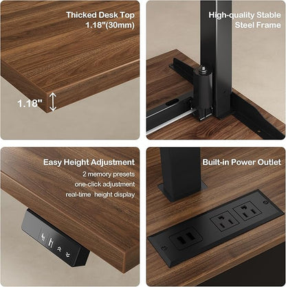 ModernMate 63" Standing Desk with File Cabinet, Privacy Panel, AC/USB, 1.18" Desktop, Executive L Shaped Height Adjustable Electric Stand Up Desk, Home Office Table with 3 Drawers, Black Walnut