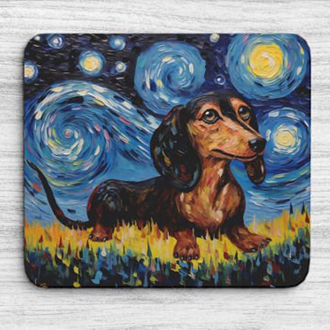 Starry Night Dog Mouse Pad for Computer Laptop Home Office Gaming Working Desk Desktop Accessories Non-Slip Rubber Mouse Pad for Dog Lovers (Dachshund)