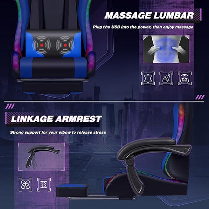 Homall Gaming Chair, Video Game Chair with Footrest and Massage Lumbar Support, Ergonomic Computer Chair Height Adjustable with Swivel Seat and Headrest (RGB Blue)