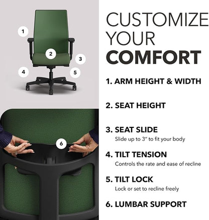 HON Ignition 2.0 Mid Back Task Chair, Spectrum Mesh, Advanced Synchro-Tilt Control, Office Chair with Lumbar Support, Height and Width Adjustable Arms, Black Frame, Leaf