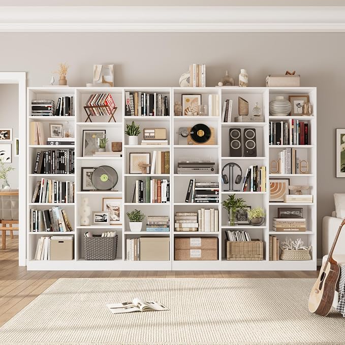 FACBOTALL Triple Wide Bookshelf, 6 Tier Large Bookshelf, Bookcase with 17 Open Display Shelves, 74'' Tall Bookcases and Bookshelves for Living Room, Home Office, Library, White