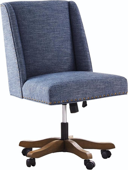 Zihanhome Armless Home Office Chair with Wooden Legs, Modern Adjustable Upholstered Office Desk Chair No Arms Computer Chair Swivel Chair for Home Office Study Studio (Blue)