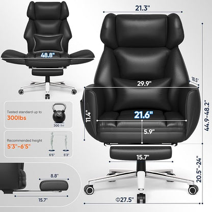 GABRYLLY Ergonomic Chair with Footrest – Wide Cross Legged Chair with Reversible Armrests, 120°Tilt, Lumbar Support,Heavy-Duty Base, Big and Tall Executive Chair Plus, Black, GY82766