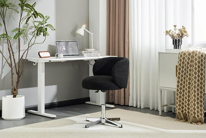 VINGLI Cute Small Swivel Desk Chair Comfy no Wheels,Ergonomic Low-Back Lumbar Support Vanity Nail Tech Computer Task Stool Chair for Home Office,Height Adjustable,Teddy Fleece,Black