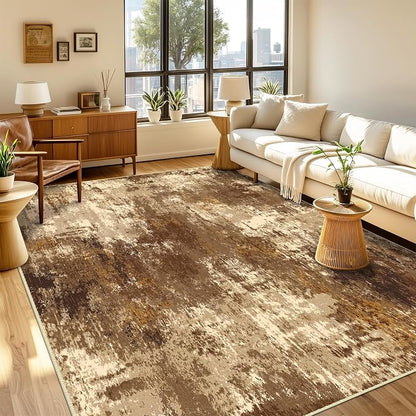 RELEANY Washable Area Rugs 2'x10' Non-Slip Modern Abstract Soft for Living Room Entryway Bedroom Kitchen, Print Pattern, Brown Tan Beige Coffee