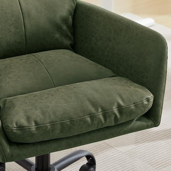 YITAI Adjustable Home Office Desk Chair with Comfy Square Mid-Back, Faux Leather 360,Study Green