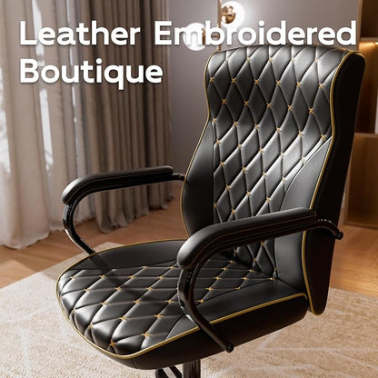 HomeZeer Black Office Chair, Luxury Leather Executive Desk Chair | Elegant Timeless Appeal, Vintage Mid Back Styling with Wheels and Padded Arms, Thick High Density Foam Comfort