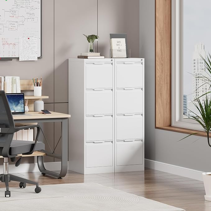 4 Drawer File Cabinet with Lock, Filing Cabinets for Home Office | Tall File Cabinet, Lockable File Cabinet, Metal File Cabinet for Letter/Legal/A4/F4 Size, Assemble Required