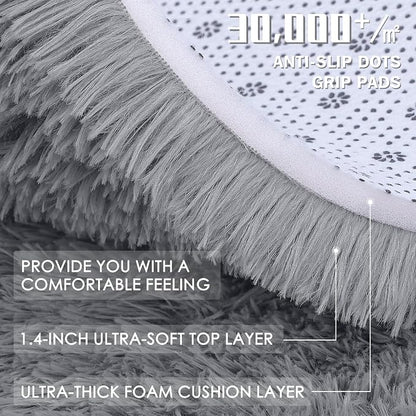 OLANLY 7x8 Machine Washable Large Area Rugs for Living Room, Bedroom, Soft Fluffy Shaggy Bedside Rug, Indoor Floor Carpet for Kids Girls and Boys, Dorms, Nursery, Home Decor Aesthetic, Light Grey