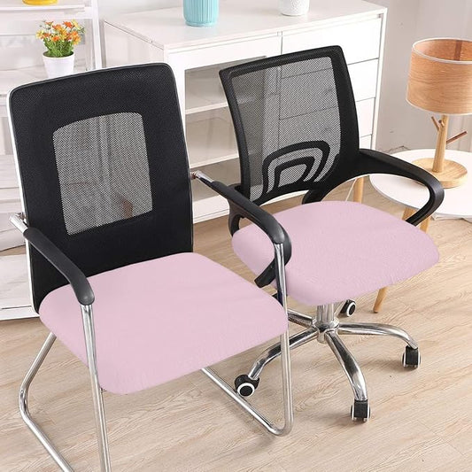 Smiry Stretch Jacquard Office Computer Chair Seat Covers, Removable Washable Anti-dust Desk Chair Seat Cushion Protectors - Pink
