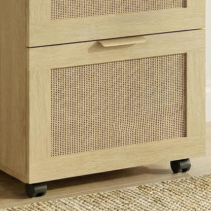 Lateral File Cabinets for Home Office, 3 Drawer Filing Cabinet with Lock, Rattan Filing Organization Storage Cabinets with Printer Stand for Hanging Files/Letter/Legal/A4/F4 Size, Natural Wood