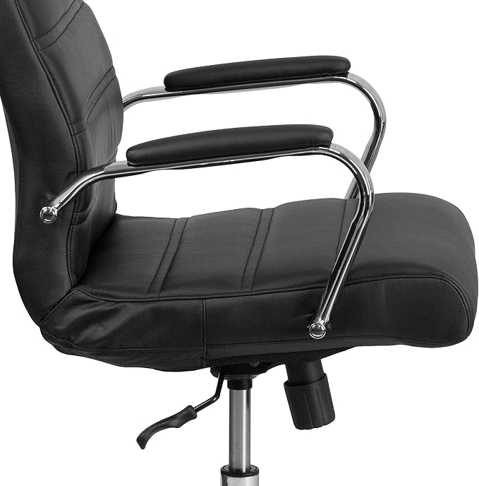 EMMA + OLIVER Faux Leather High-Back Swivel Home Office Desk Chair with Wheels, Padded Seat, and Armrests, Adjustable Height Multipurpose Office Chair, Black/Chrome