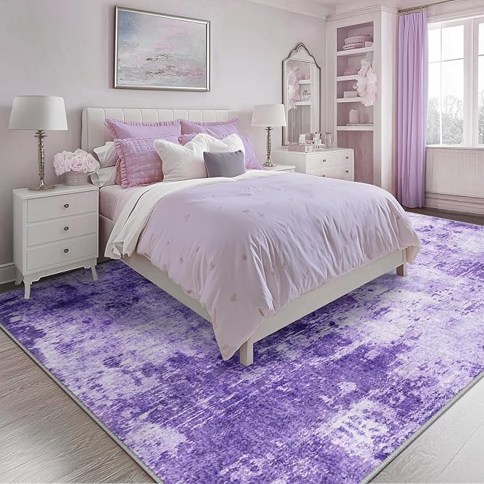 RELEANY Washable Area Rugs Square 8ft Non-Slip Modern Abstract Soft for Living Room Entryway Bedroom Kitchen, Print Pattern, Purple Gray Pink White