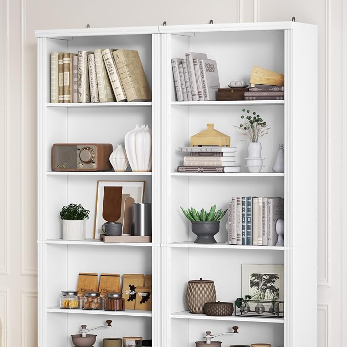 Thacuok White Bookshelf, 75" Tall Bookcase, 6 Tier Adjustable Storage Shelves, Book Shelf with Anti-Tipping Device, Floor Standing Modern Display Rack for Living Room, Bedroom, Office