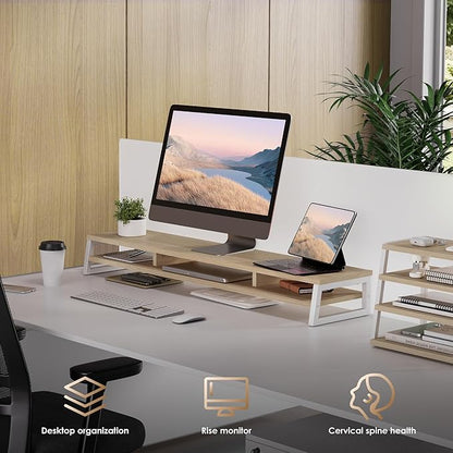 Fenge Dual Monitor Stand for Desk, 42.5in Large Monitor Riser for 2 Monitors, 2 Tier Computer Office Desk Top Shelf, Desktop Storage Stand for Laptop, PC, Computer, Printer