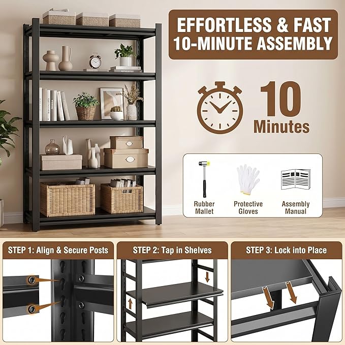 3 Tier Metal Bookshelf, Adjustable Tall Bookcase, Heavy Duty 2400 LBS Modern Deep Book Shelf, Bolt-Free Storage Shelves for Living Room, Home Office, Garage, 36" Wx 14" Dx 32" H