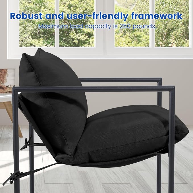 Kromax Sling Accent Chair, Set of 2, Cozy Living Room Chairs, Square Metal Frame, Upholstered Soft Cushion, Sponge, 28" x28“x32, Easy Assembly, Black