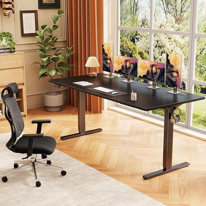 Sweetcrispy 63 Inch Electric Standing Desk, Height Adjustable Sit Stand Up Desk, Computer Workstation Home Office Gaming Rising Table with Memory Preset Splice Board, Black