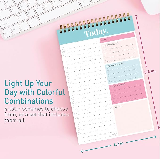 S&O Daily Planner Notepad for Productivity - 52 Page Routine To Do List - Undated Writing pad and Organizer - Every day To Do List Scheduler- Coiled Task Organizer - Regular calendar Planner - TEAL