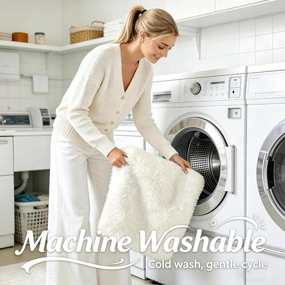 OLANLY 2x2 Machine Washable Small Rug, Soft Fluffy Shaggy Throw Rug for Bedroom, Entryway, Indoor Floor Carpet for Kids, Nursery, Home Decor, Ivory