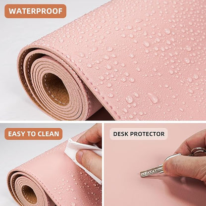 AFIING Leather Desk Pad Protector, Pink, 23.6" x 13.7" | Large Mouse Pad, Dual-Sided PU Leather ,Non-Slip, Waterproof, For Office and Home