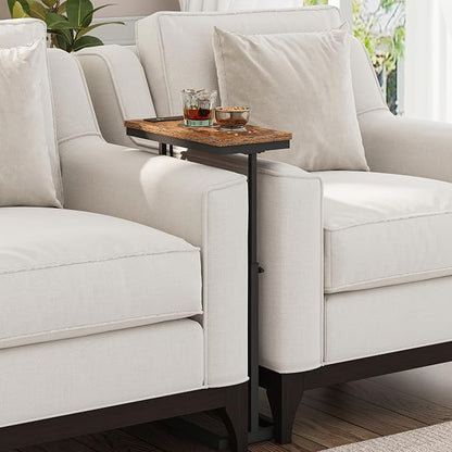 TUTOTAK End Table with Charging Station, Side Table, Tall Couch Table, Sofa Table, Living Room, Bedroom,Brown TB01BB084
