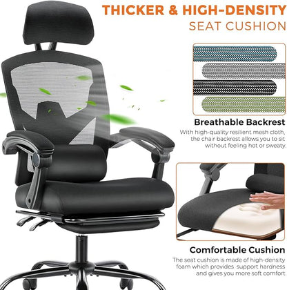 Sweetcrispy Office Computer Desk Chair Set of 2, Ergonomic High-Back Mesh Rolling Work Swivel Chairs with Wheels, Comfortable Lumbar Support, Comfy Arms for Home, Bedroom, Study, Student, Black
