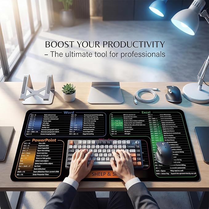 Excel Shortcut Keys Mouse Pad, Extended Large Desk Mat (31.5x11.8 Inch) with Non-Slip Base & Washable Surface for Gaming, Computer, Office Desk