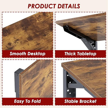 Need Wall Mounted Desk - Heavy Duty Folding Work Table Length 36" Width 20"/Small Space Hanging Desk Perfect Addition to Home/Office/Kitchen & Dining Room Rustic Brown AC15-9050FG-ND