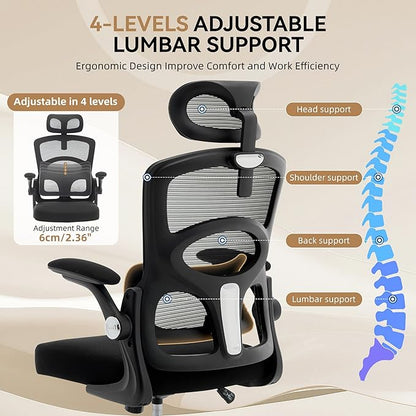 Office Chair Ergonomic Desk Chair - Home Mesh Office Desk Chair with Wheels, High-Back Computer Gaming Chair with Adjustable Headrest, Rolling Swivel Task Chairs for Home, Office, Gaming Room, Black