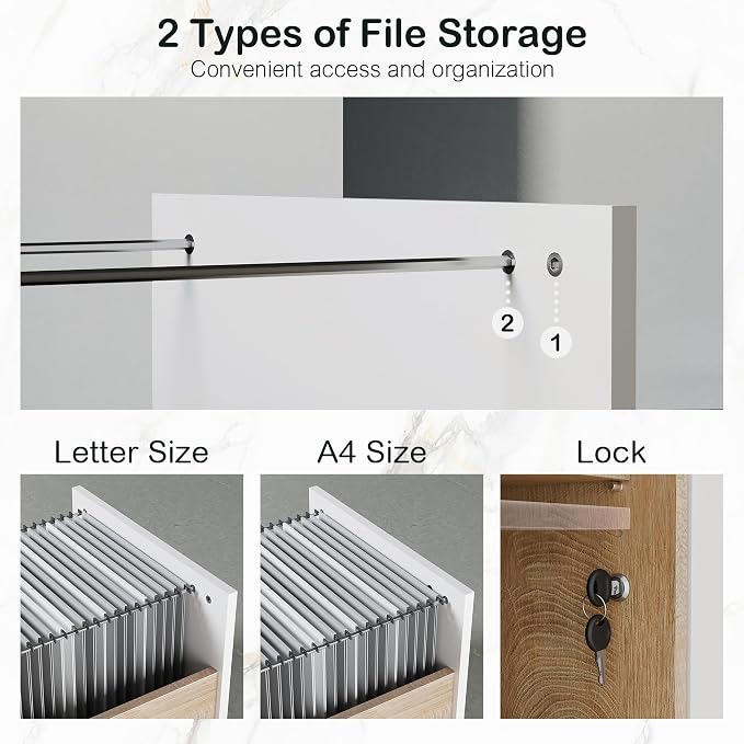 ModernMate 63" Wood Lateral File Cabinet with Lock, Filing Cabinet for Home Office with Adjustable Storage Shelves, Wide Office Credenza, Fits Letter/A4 Size, Light Walnut