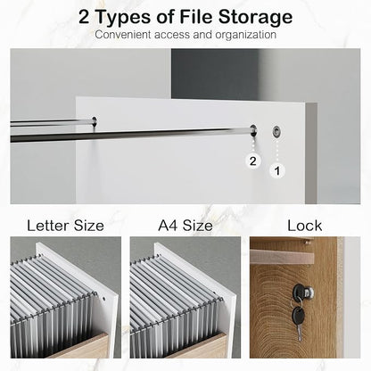 ModernMate 63" Wood Lateral File Cabinet with Lock, Filing Cabinet for Home Office with Adjustable Storage Shelves, Wide Office Credenza, Fits Letter/A4 Size, Light Walnut