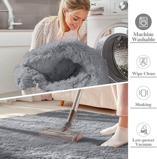 OLANLY 6x6 Area Rugs for Living Room Bedroom, Machine Washable Soft Fluffy Shaggy Bedside Rug, Indoor Floor Carpet for Kids Girls and Boys, Dorms, Nursery Rooms, Home Decor Aesthetic, Light Grey