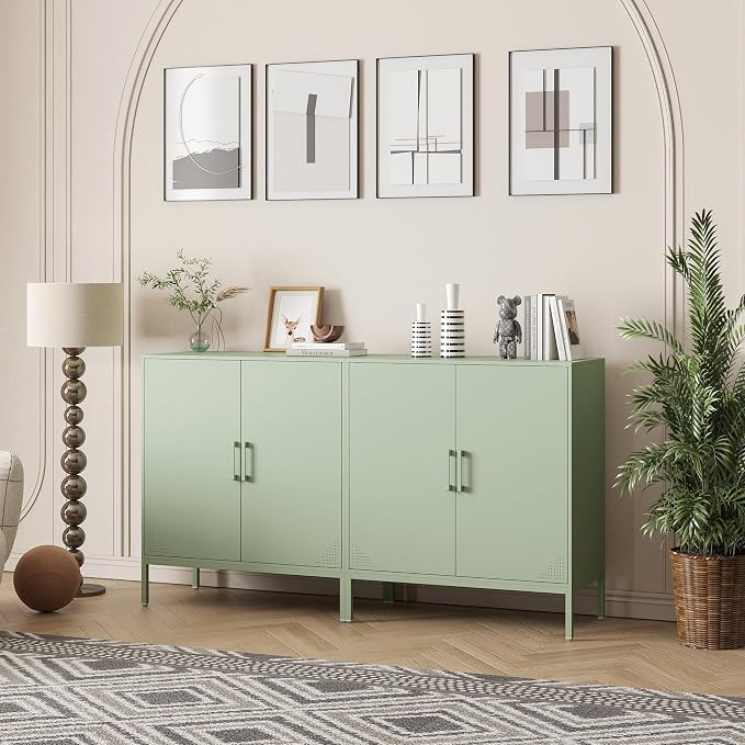 Steehoom Metal Storage Cabinet with Adjustable Shelf, 2 Door Locker Cabinet Buffet Sideboard for Kitchen Pantry, Dining Room, Office, Entryway, Bar (Green, 31.5" D x 15.75" W x 35.43" H)