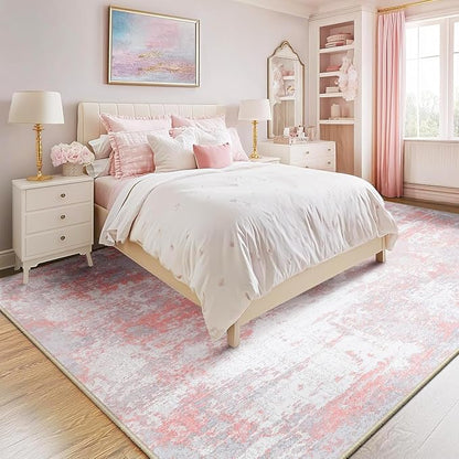 RELEANY Washable Area Rugs 5'x8' Non-Slip Modern Abstract Soft for Living Room Entryway Bedroom Kitchen, Print Pattern, Grey Pink
