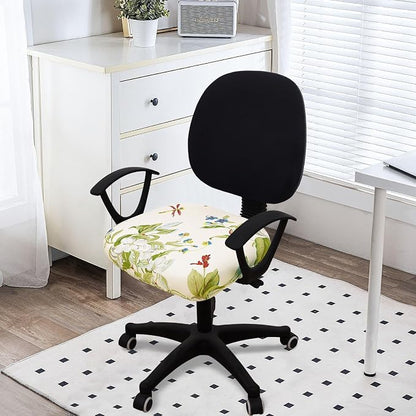 Smiry Printed Office Computer Chair Seat Covers, Stretch Fit Universal Desk Rotating Chair Cover Washable Removable Seat Cushion Protectors - Beige and Green
