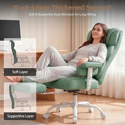 Vonesse Big and Tall Office Chair, Desk Chair with Soft Adjustable Armrests, Ergonomic High Back Gaming Chair with Lumbar Support, Executive Computer Chairs with Footrest (PU Leather, Green)