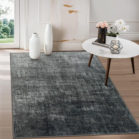 Lahome 3x5 Black Rugs for Entryway,Boho Kitchen Rugs Non Slip Washable,Modern Abstract Ombre Small Soft Low-Pile Indoor Floor Carpet for Bathroom Bedroom(3'x5',Black and White)