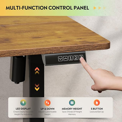 DEVAISE 55 Inch Electric Standing Desk, Adjustable Computer Desk for Home Office, Ergonomic Sit to Stand Desk with LED Touchscreen，Headphone Hook, 3 Memory Preset, with Split Top, Rustic Brown