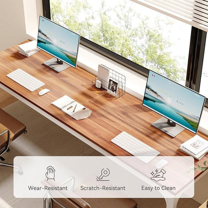 LITTLE TREE 78.7-Inch Ultra Long Double Desk, Writing Gaming Work Computer Two-Person Desk for Home Office, Walnut + White