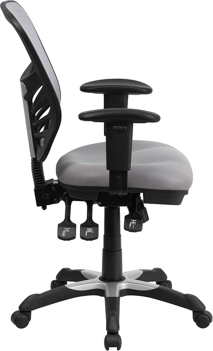 Flash Furniture Nicholas Mid-Back Swivel Office and Gaming Chair, Ergonomic Mesh Office Chair with Adjustable Lumbar Support and Height, Gray