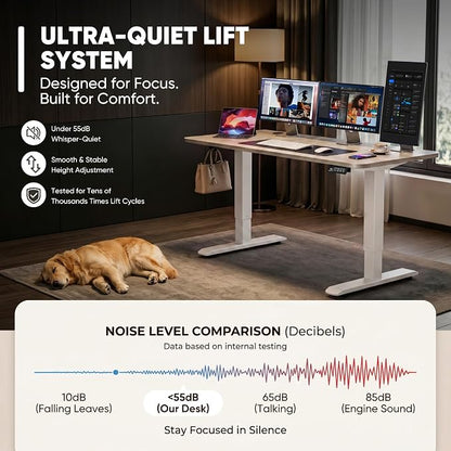 Furmax Electric Height Adjustable Standing Desk Large 48 x 24 Inches Sit Stand up Desk Home Office Computer Desk Memory Preset with T-Shaped Metal Bracket, Wood