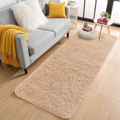 OLANLY 3x7 Machine Washable Runner Rugs for Hallway, Soft Fluffy Shaggy Bedside Rugs for Bedroom, Living Room, Indoor Floor Carpet for Kids Girls and Boys, Nursery Rooms, Home Decor Aesthetic, Beige