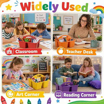 12 Pack Classroom Caddy with Handle Plastic Storage Caddy Organizer with 3 Compartments Desk Caddies Holder Portable Storage Bin for Pencil, Crayon, Marker, Home, Office, School Supply(Rainbow)