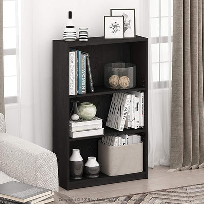 Furinno Jaya Book Shelf, 3-Tier Bookshelf, Bookcase with Adjustable Shelves, 9.5 x 24.5 x 40.3, for Organization and Storage, for Living Room, Bedroom, Home Office, Blackwood