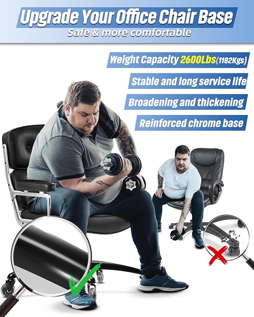 Sytopia 28'' (70 cm) Heavy-Duty Office Chair Base Replacement (2600 lbs), Reinforced Metal Base for Managerial & Executive Chairs, Universal Caster and Gas Cylinder Size, Black